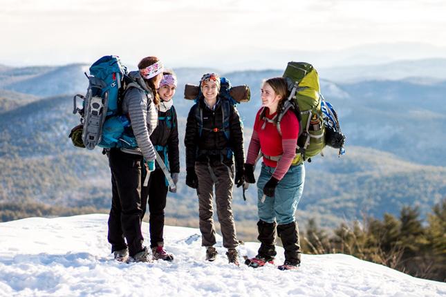Skidmore students hike in the winter in the Adirondack Park
